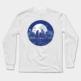 Modern City Skyline Landscape At Night Discovery Long Sleeve T-Shirt